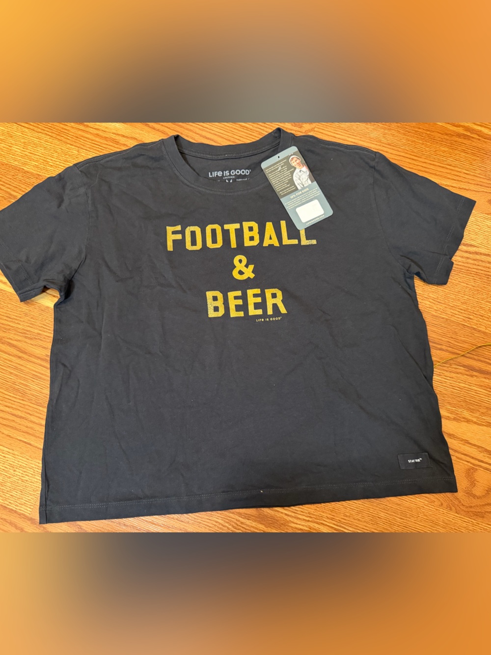 Life Is Good Black Graphic Boxy Tee with FOOTBALL AND BEER Logo